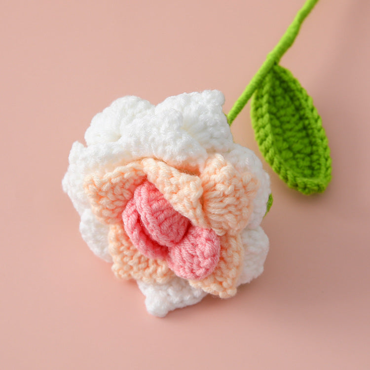 Creative Handcrafted Finished Crocheted Wool Eternal Flower - Gradient Color Pointed Rose Artificial Flower Bouquet for Flower Shop Wholesale