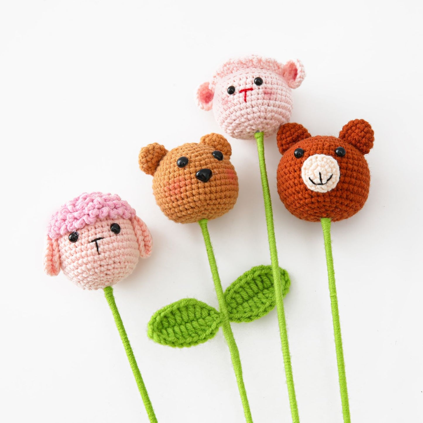 Yarn Bear and Sheep Flower Branches with Cute Animal Designs: Creative Bouquet Materials for Children's Day – Ideal for Flower Shops and Gift Stores