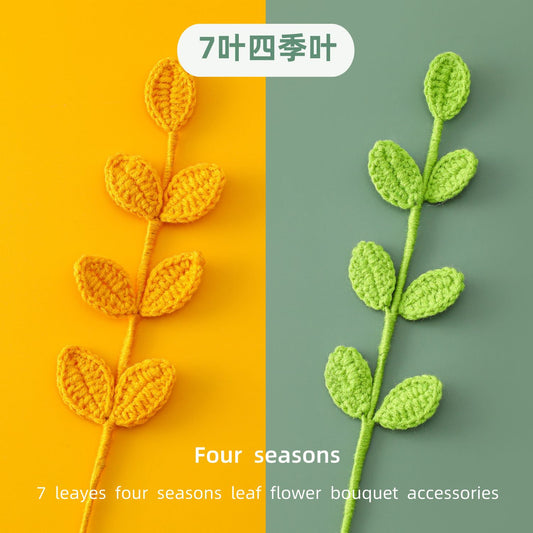 Handcrafted Yarn 7-Leaved Four Seasons Leaf Bouquet for Festive Decor - Green, Autumn Shades, and Colorful Leaves