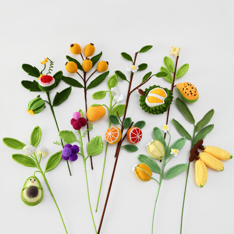 Creative Handcrafted Crocheted Fruit Flower Branches: Fruit Bouquet with Banana, Durian, Grapes, Loquat, and Starfruit