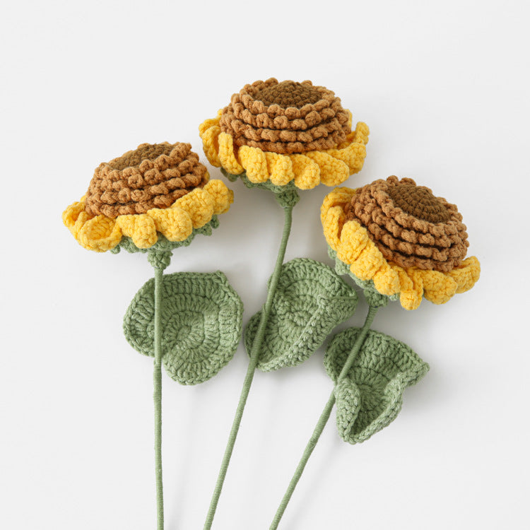 Flower Seed Sprout, 4-ply Yarn Bouquet with Sunflower and Coffee Orange Accents: Ideal for Gifting to Teachers, Elders, and College Style