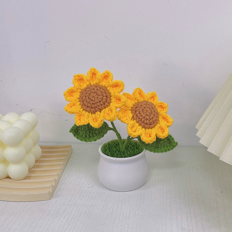 Crochet Sunflower Yarn Bouquet - Small Potted Handmade Forever Flower for Gifts & Decoration