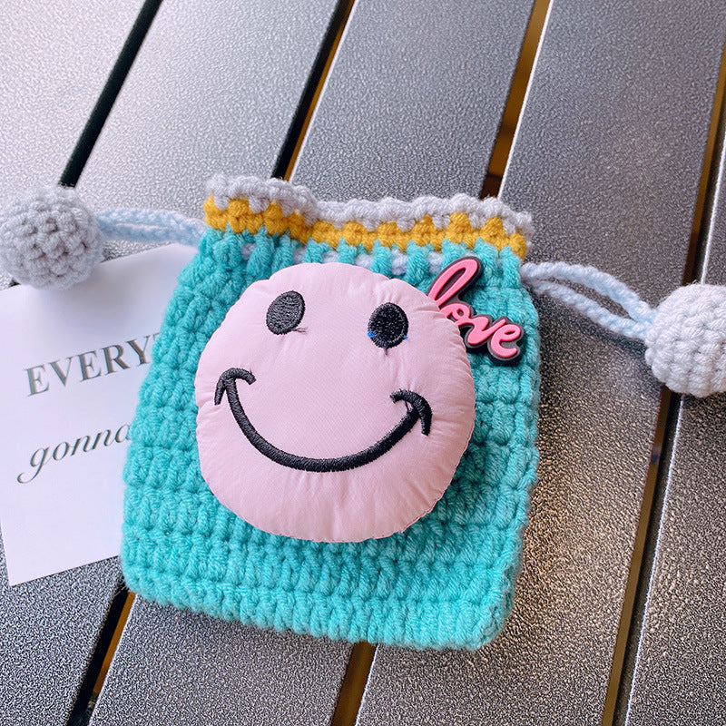 Handcrafted Yarn Pouch, Earphone Pouch, Cartoon Coin Wallet with Drawstring, Perfect for Carrying Lipstick and Small Items