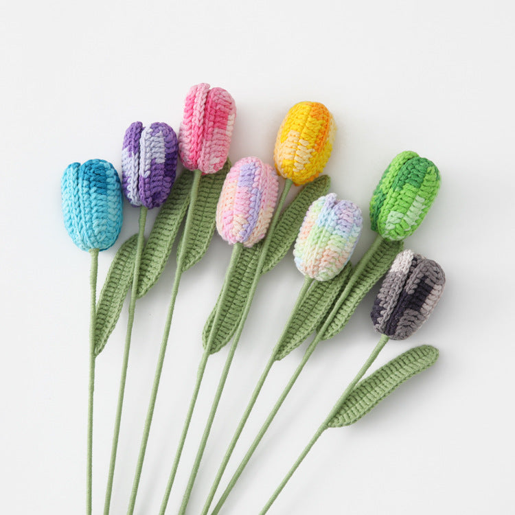 Fashionable Bouquet, Crocheted Gradient Tulip Flower Branches, Ideal for Photo Studios, Meetings, and Desktop Decorations