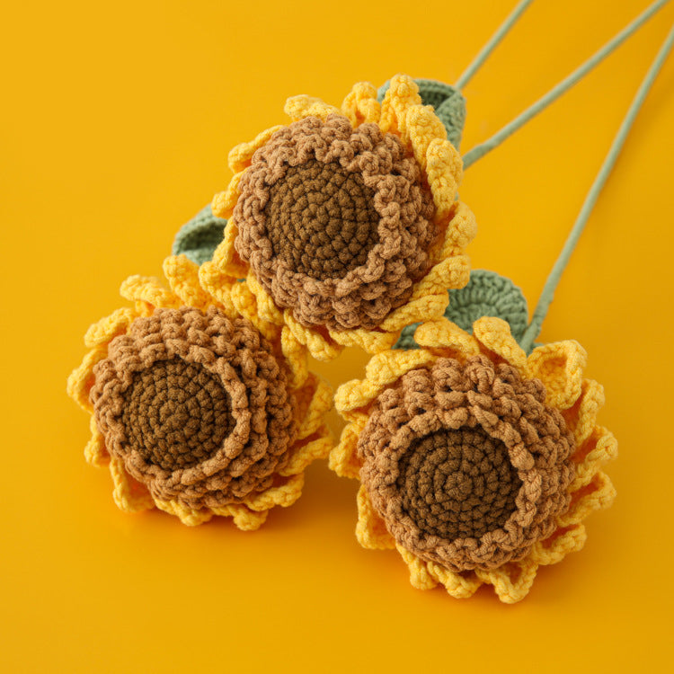 Flower Seed Sprout, 4-ply Yarn Bouquet with Sunflower and Coffee Orange Accents: Ideal for Gifting to Teachers, Elders, and College Style