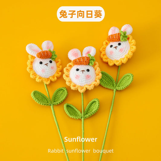 Crochet Rabbit with Carrot: Finished Sunflower Bouquet for Gfits - Creative and Adorable Floral Arrangement in a Cute Style