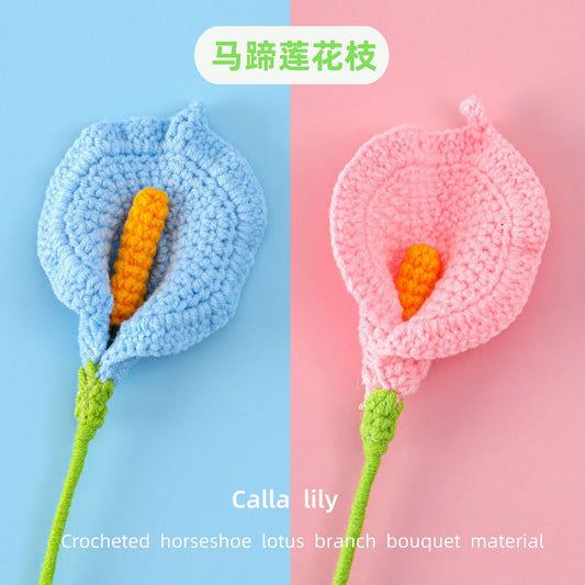 Crochet Everlasting Callalily Flower Bouquet Material - Lotus Flower Branches for Home and Office Decor, Indoor Plush Gift