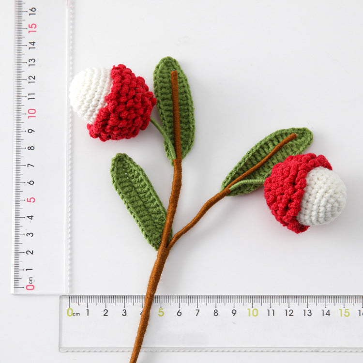 Sweet and Adorable: Handcrafted Yarn Lychee Flower Branches - Cute Fruit Bouquet Finished Product, Ideal for Flower Shops and Gift Wrapping