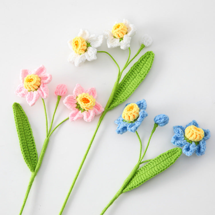 Elegantly Graceful, Pure White, Flawless Narcissus Handcrafted Crocheted Yarn Flower Branch - Perfect Gift for Best Friends and Family