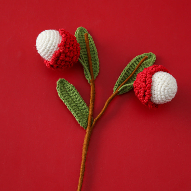 Sweet and Adorable: Handcrafted Yarn Lychee Flower Branches - Cute Fruit Bouquet Finished Product, Ideal for Flower Shops and Gift Wrapping