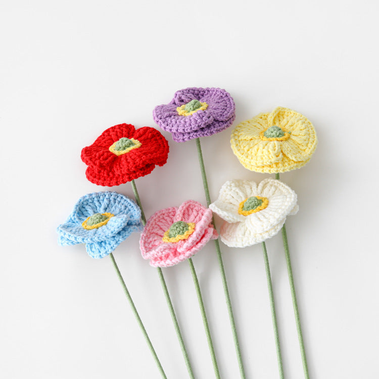 Mother's Day, International Women's Day, and Teacher's Day: Yarn Crocheted Bouquet with Poppy Flowers, Ready-Made Materials for Gifting Dreams and Expressing Gratitude