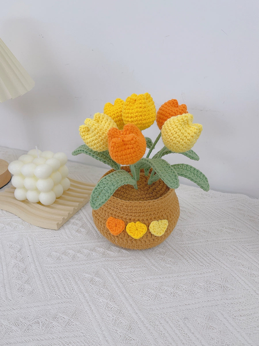 Crochet Sunflower Yarn Bouquet - Small Potted Handmade Forever Flower for Gifts & Decoration