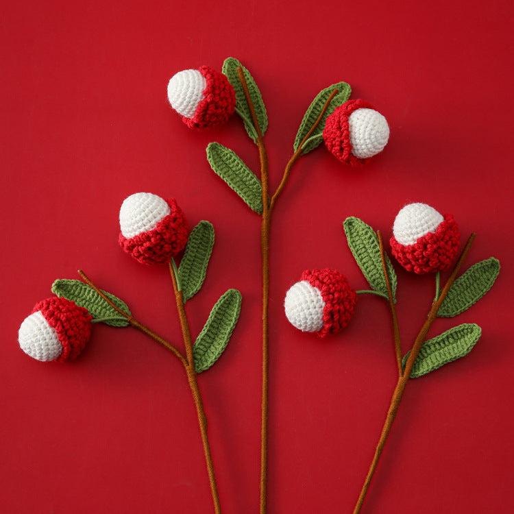 Sweet and Adorable: Handcrafted Yarn Lychee Flower Branches - Cute Fruit Bouquet Finished Product, Ideal for Flower Shops and Gift Wrapping