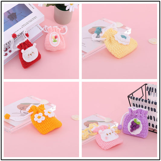 Handcrafted Yarn Pouch, Earphone Pouch, Cartoon Coin Wallet with Drawstring, Perfect for Carrying Lipstick and Small Items