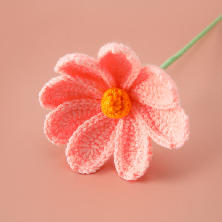 Handcrafted 5-Ply Milk Cotton Yarn Gerbera Daisy Flower Branch - Eight Petal Blossoms in Various Colors, Perfect for Home Decor in the Living Room