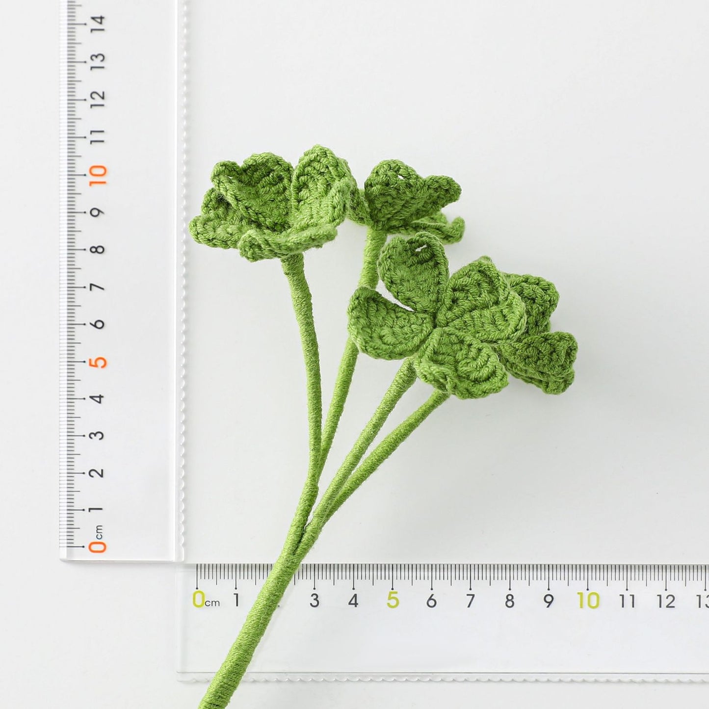 Woodland-Themed Crocheted Four-Leaf Clover Flower Branches: Ready-Made Bouquet Materials for Table, Desk, Wall Decor, Multi-Head with Leaves