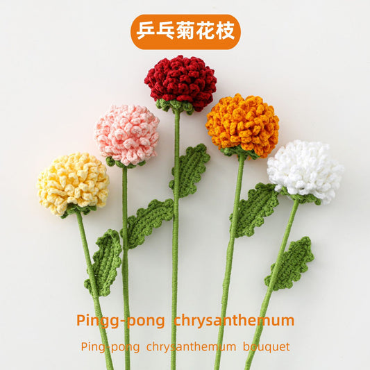 Cartoon Bouquet with Ping Pong Chrysanthemum Yarn Flower Branches: Fuzzy DIY Decorations, Finished Product with Smiling Ping Pong Chrysanthemum, Perfect for Children's Day