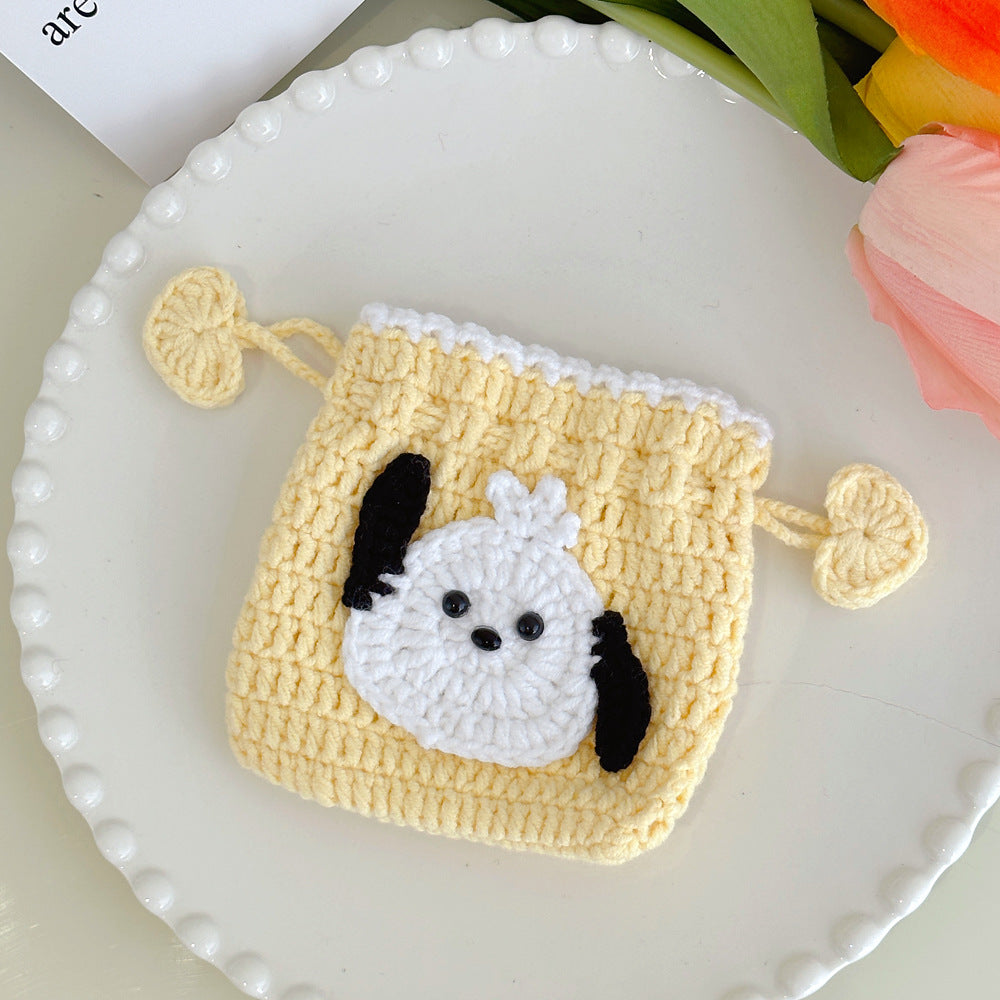 AA Handcrafted Yarn Pouch, Earphone Pouch, Cartoon Coin Wallet with Drawstring, Perfect for Carrying Lipstick and Small Items