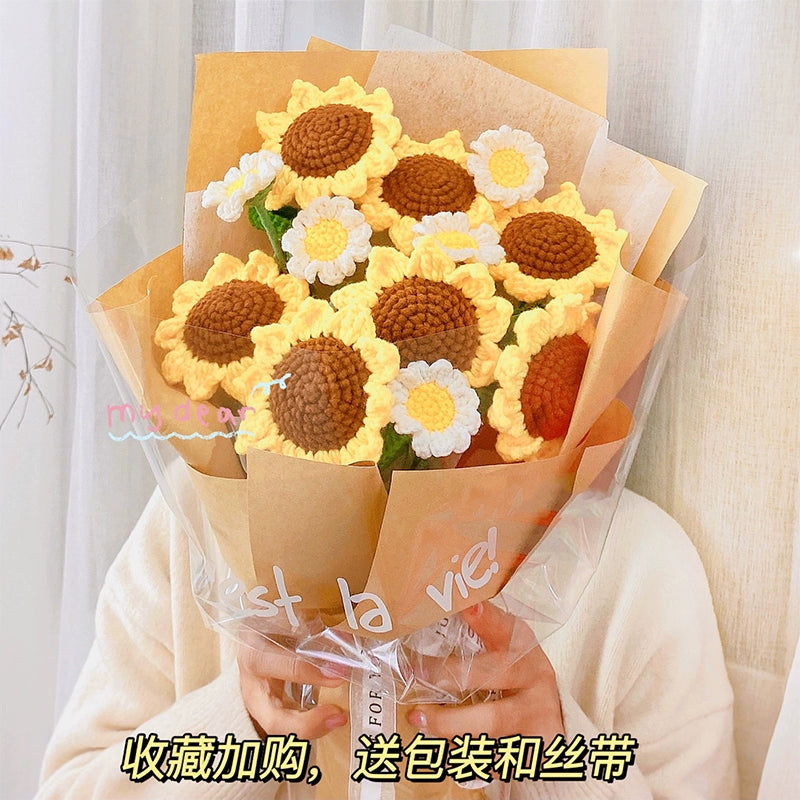 MATERIAL KIT: DIY Handmade Sunflowers Bouquet Kit - Crochet Yarn Flowers for Valentine’s Day, Best Friend or Wedding Gift