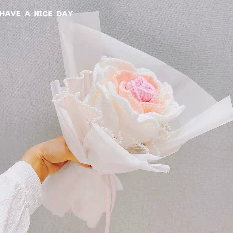 MATERIAL KIT: DIY Crochet Flower Bouquet Kit - Sunflower & Rose Mixed Arrangement, Perfect for Girlfriend