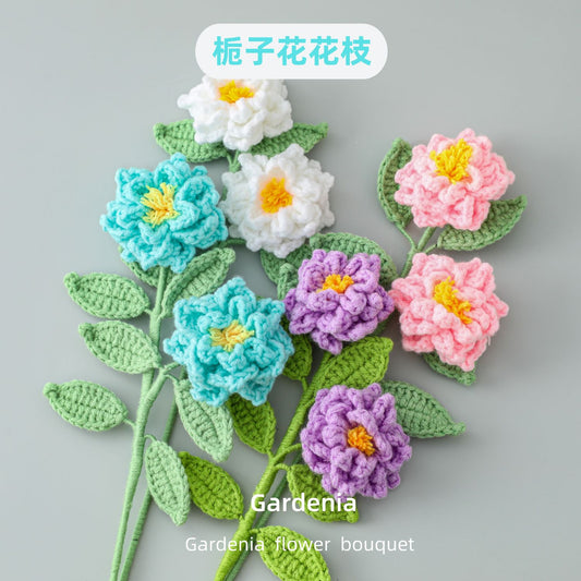 Finished YarnRose and Gardenia Flower Branches，Creative and Heartwarming Flower Bouquet Gifts, Ideal Materials for Gifting Friends and Elders