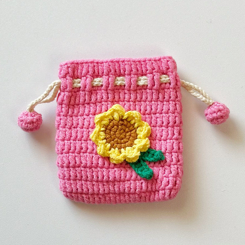 AA Handcrafted Yarn Pouch, Earphone Pouch, Cartoon Coin Wallet with Drawstring, Perfect for Carrying Lipstick and Small Items