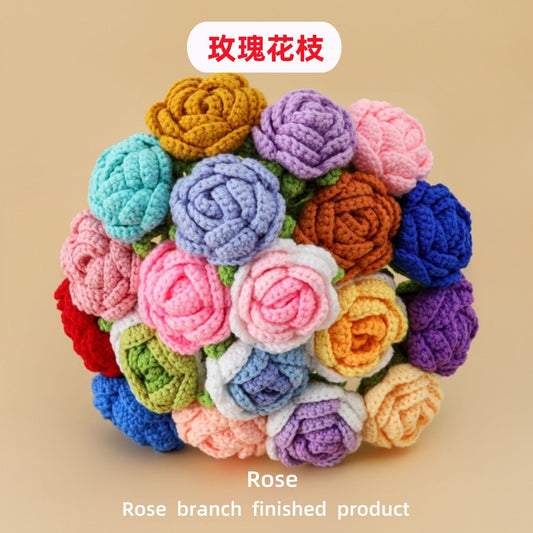 Creative Handcrafted Crochet Gradient Wool Rose - Single Stem 、Bouquet Rose for Valentine's Day,  Festival, Christmas Handheld Bouquet