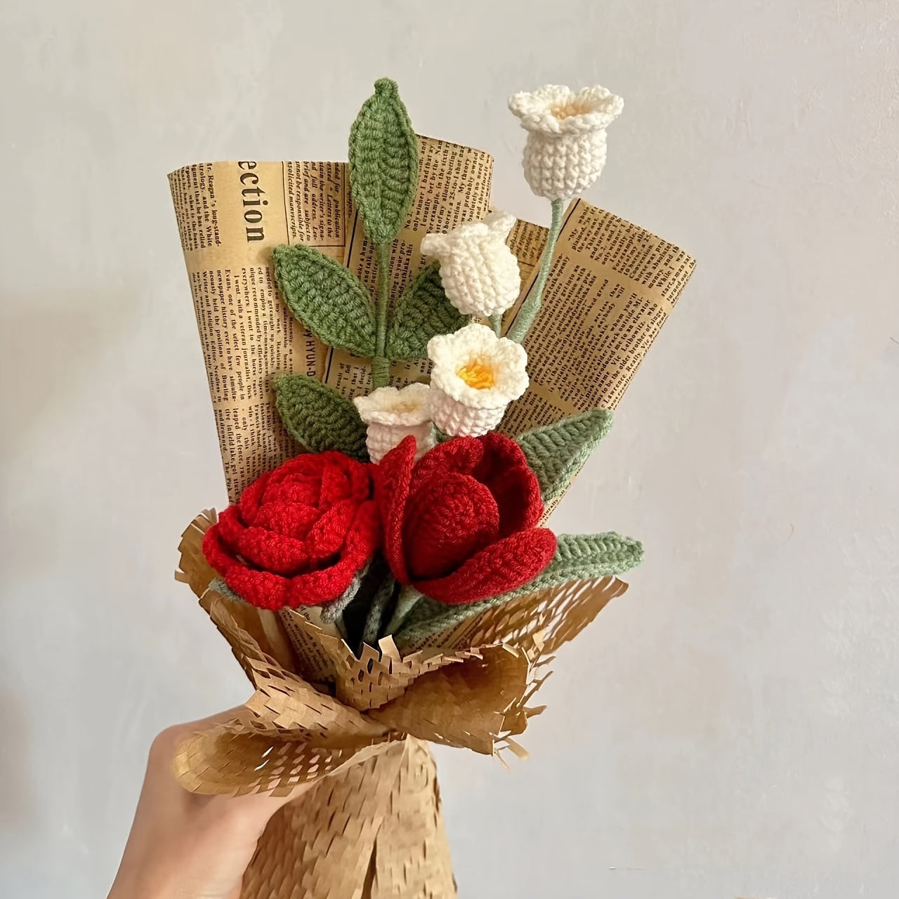 DIY Crochet Flower Bouquet Kit: Manual and Video Instructions Included. Handmade Crochet Roses, Lily of The Valley, Tulips - Perfect for Beginners. Mixed Color All-Season Craft Kit.