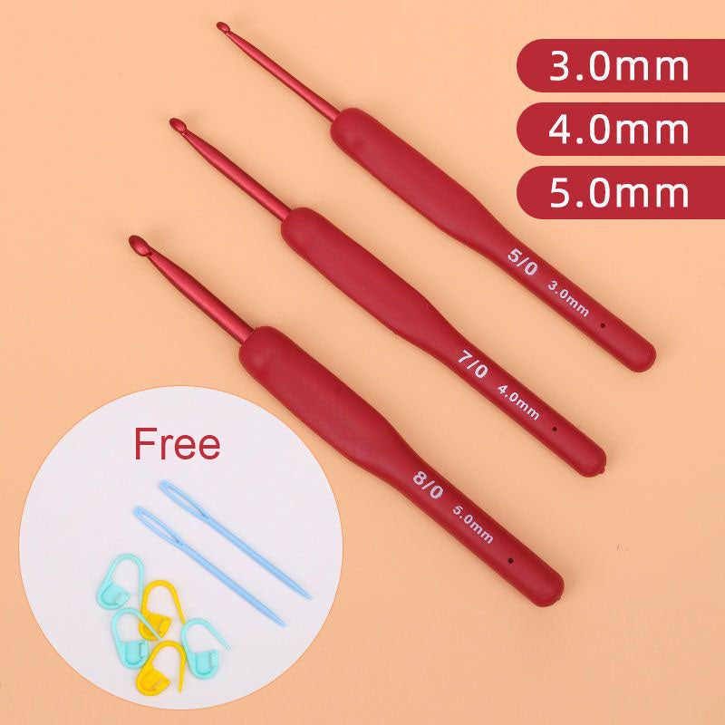 AA Red Ergonomic Handle Crochet Hook Set Stainless Steel Knitting Needles for Yarn, Sweaters, Scarves, and Slippers