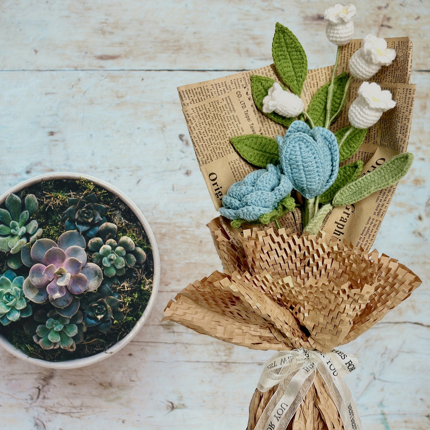 DIY Crochet Flower Bouquet Kit: Manual and Video Instructions Included. Handmade Crochet Roses, Lily of The Valley, Tulips - Perfect for Beginners. Mixed Color All-Season Craft Kit.