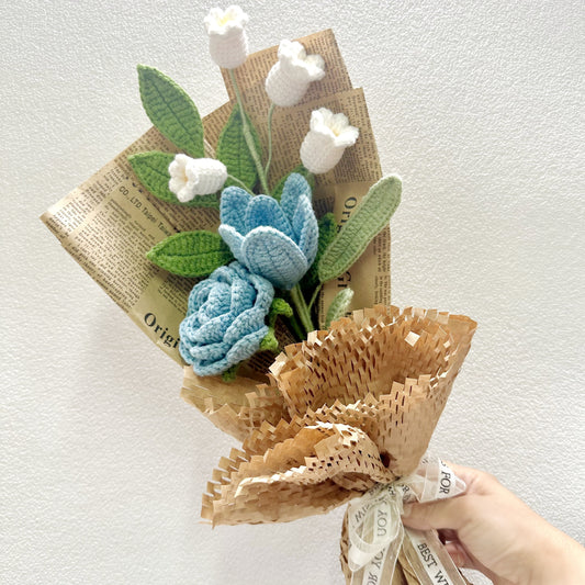 DIY Crochet Flower Bouquet Kit: Manual and Video Instructions Included. Handmade Crochet Roses, Lily of The Valley, Tulips - Perfect for Beginners. Mixed Color All-Season Craft Kit.