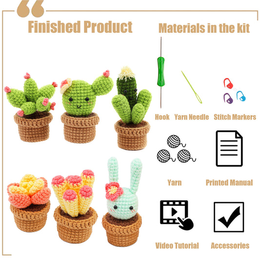 New Arrival: DIY Crochet Material Kit for Beginners - Create Your Own Cactus and Succulent Potted Plants