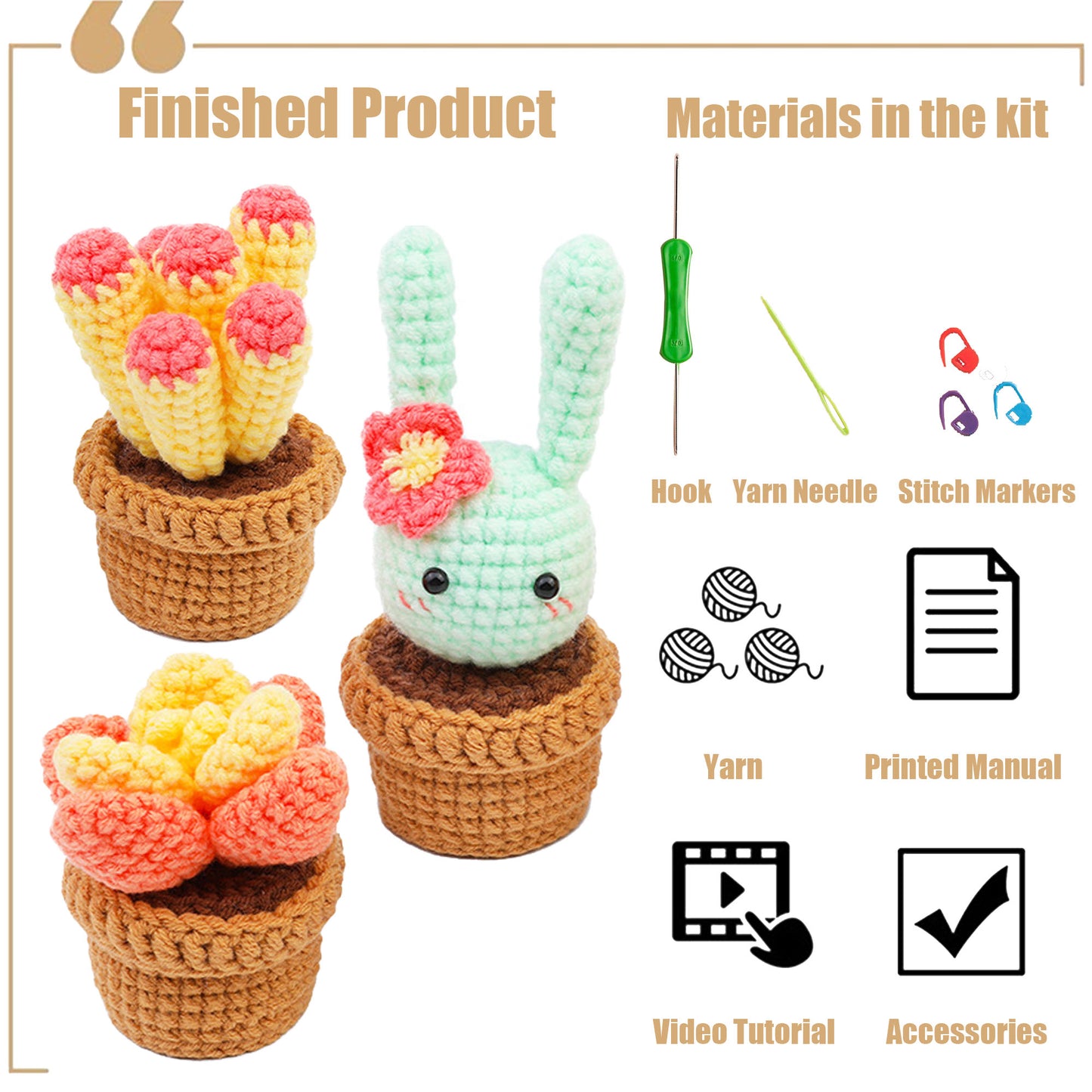 New Arrival: DIY Crochet Material Kit for Beginners - Create Your Own Cactus and Succulent Potted Plants