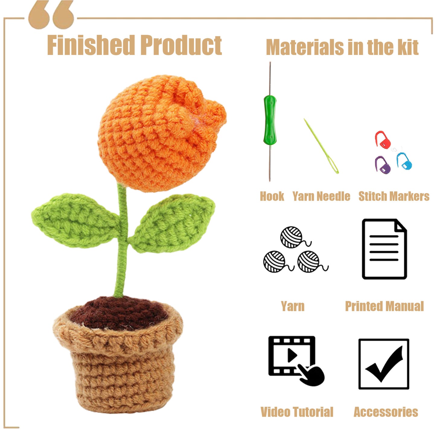 New DIY Handmade Crochet Material Kit - Mini Potted Flowers Yarn, Crochet Hooks, Small Flower Pots, Decorative Items, Artificial Sunflowers