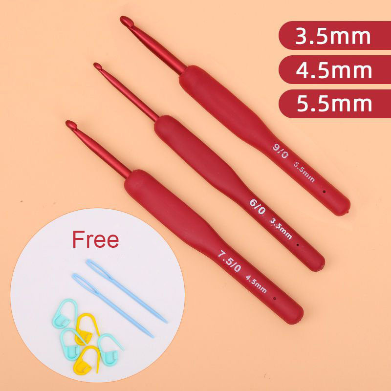 AA Red Ergonomic Handle Crochet Hook Set Stainless Steel Knitting Needles for Yarn, Sweaters, Scarves, and Slippers