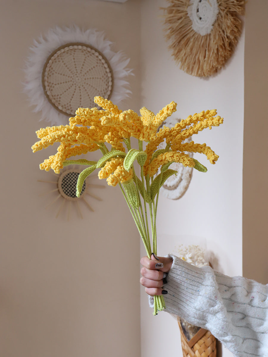 AA Handmade Crochet Golden Wheat Ear Hook Needle Yarn Big Wheat Bouquet DIY Housewarming Gift