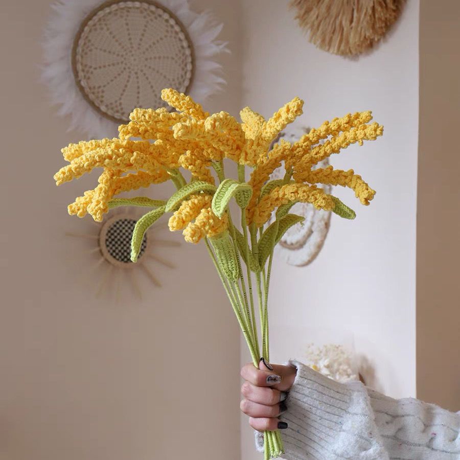 AA Handmade Crochet Golden Wheat Ear Hook Needle Yarn Big Wheat Bouquet DIY Housewarming Gift