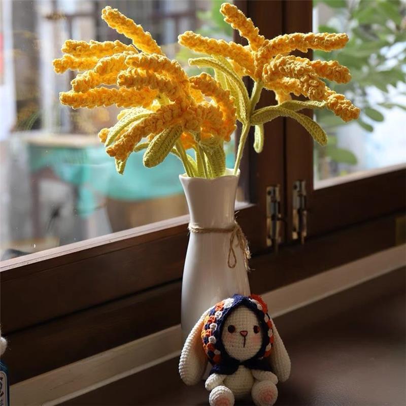 AA Handmade Crochet Golden Wheat Ear Hook Needle Yarn Big Wheat Bouquet DIY Housewarming Gift