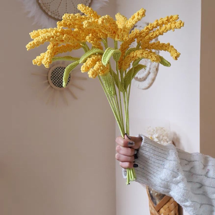 AA Handmade Crochet Golden Wheat Ear Hook Needle Yarn Big Wheat Bouquet DIY Housewarming Gift