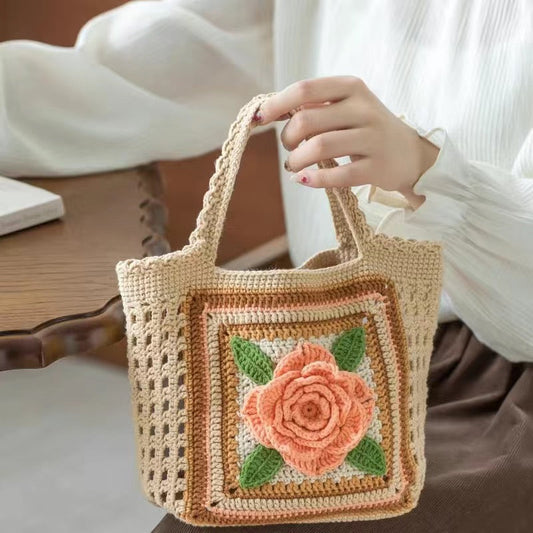 AA Crocheted Handbag, Finished Product, Handmade Rose Bandbag, Crochet Women Bag