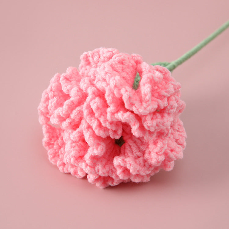 Mother's Day and Teacher's Day Gift，Handcrafted Single Carnation Crocheted with Gradient Colors，Realistic Artificial Flower Made from Wool Yarn