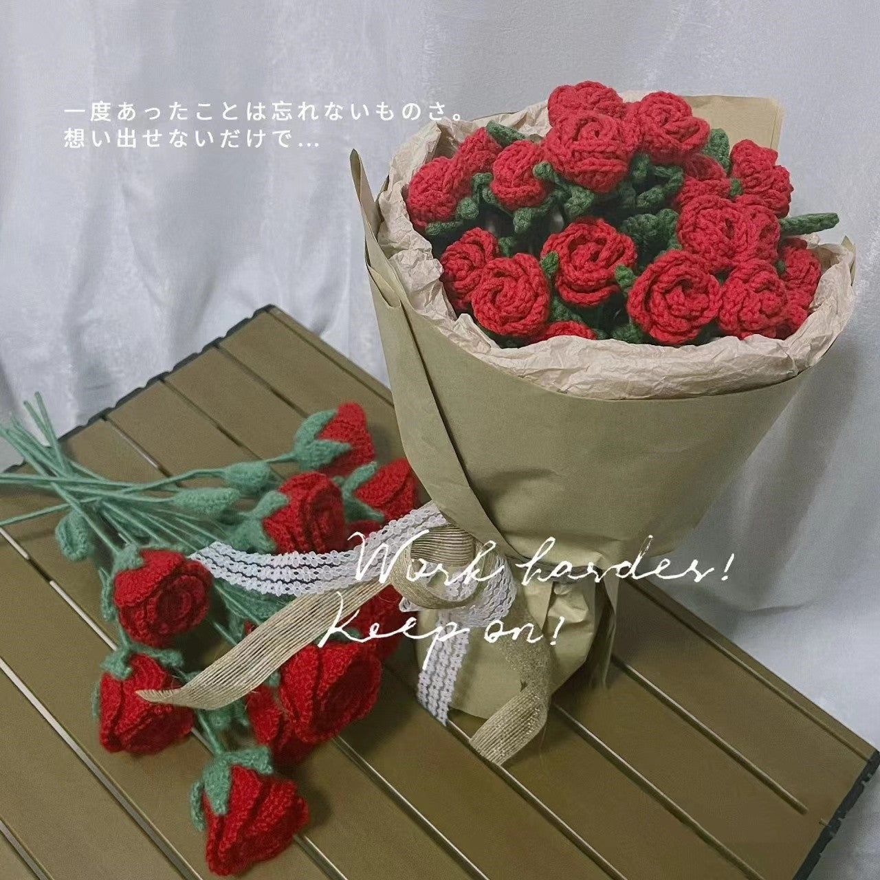 AA Handmade Multi-Head Rose Bouquet with Crochet Yarn Material for Valentine's Day, Gift for Girlfriend