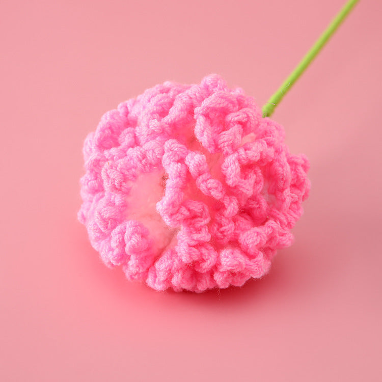 Mother's Day and Teacher's Day Gift，Handcrafted Single Carnation Crocheted with Gradient Colors，Realistic Artificial Flower Made from Wool Yarn