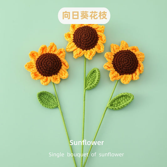 Sunflower Finished Crochet Bouquet with 5 Ply Yarn - Ideal for Graduation, Teacher's Day, Kindergarten, and Preschool Artificial Flower Bouquet