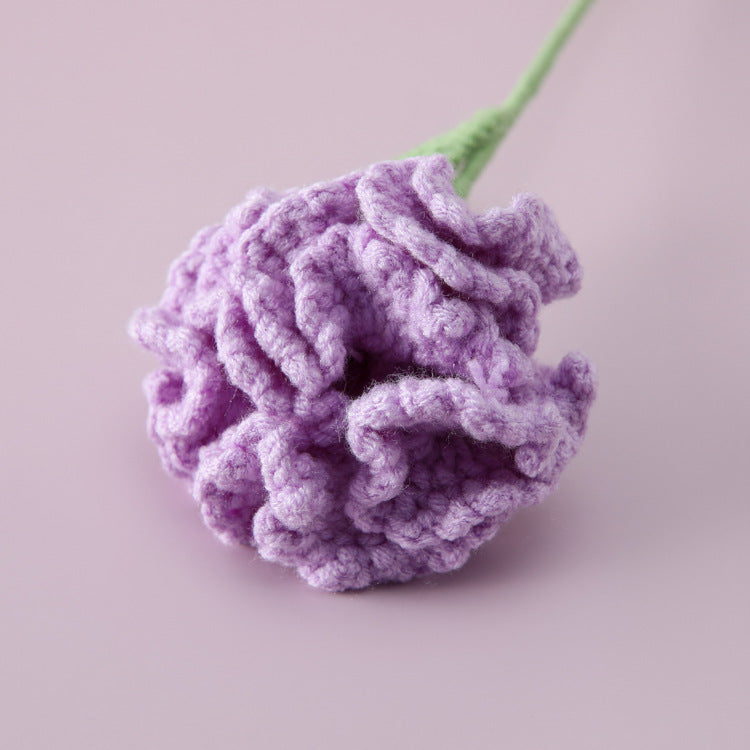 Mother's Day and Teacher's Day Gift，Handcrafted Single Carnation Crocheted with Gradient Colors，Realistic Artificial Flower Made from Wool Yarn