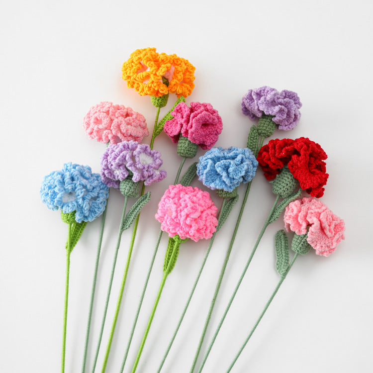 Mother's Day and Teacher's Day Gift，Handcrafted Single Carnation Crocheted with Gradient Colors，Realistic Artificial Flower Made from Wool Yarn