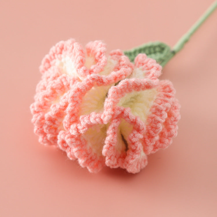 Mother's Day and Teacher's Day Gift，Handcrafted Single Carnation Crocheted with Gradient Colors，Realistic Artificial Flower Made from Wool Yarn