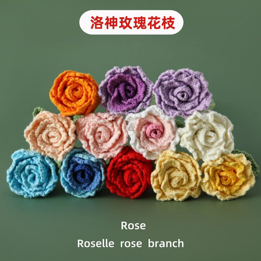 New Product: Woolen Crochet Roselle Rose Flower Branch for Valentine's Day, and Christmas – Perfect for Store Displays and Market Decor with Artificial Flowers