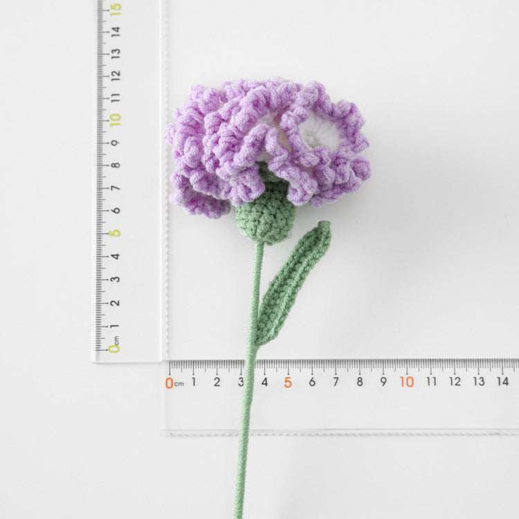 Mother's Day and Teacher's Day Gift，Handcrafted Single Carnation Crocheted with Gradient Colors，Realistic Artificial Flower Made from Wool Yarn