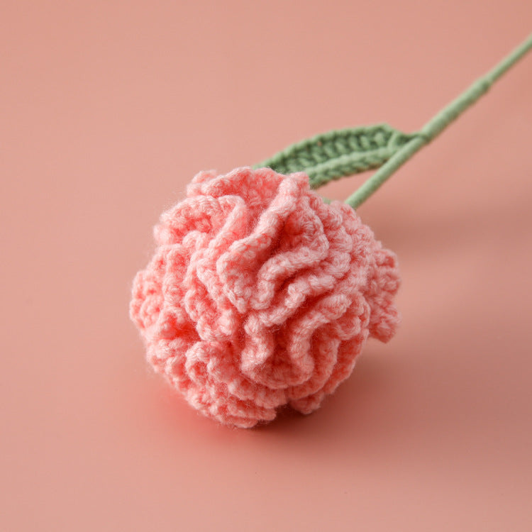 Mother's Day and Teacher's Day Gift，Handcrafted Single Carnation Crocheted with Gradient Colors，Realistic Artificial Flower Made from Wool Yarn